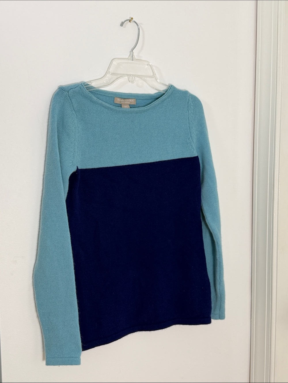 Banana Republic Wool Cashmere Blend Colorblock Sweater Aqua Navy Sz XS